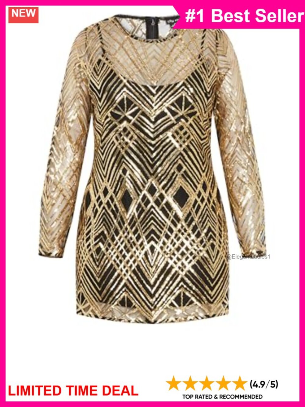 City Chic Plus Size Sequin Mini Dress Long Sleeve Party Formal
